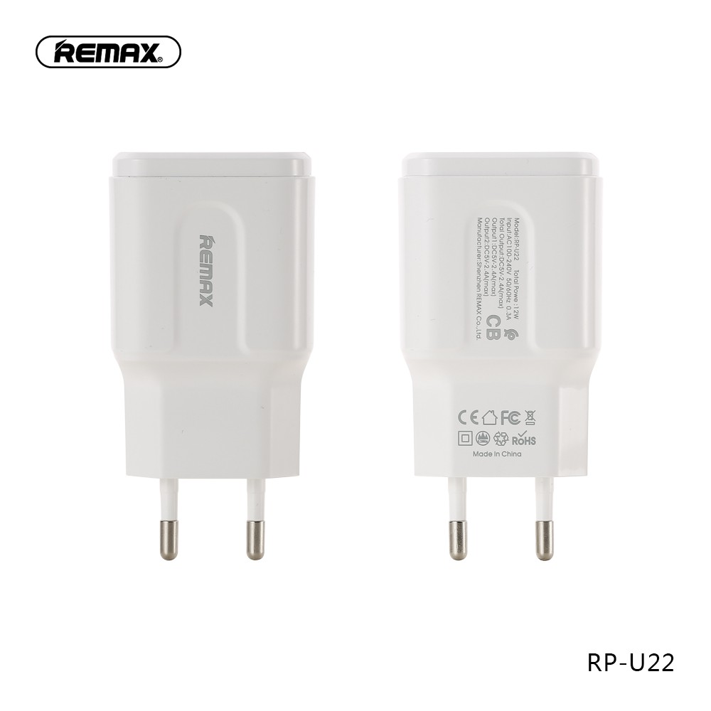 Remax Charger 2 Port 2.4A - RP-U22 Original Garansi