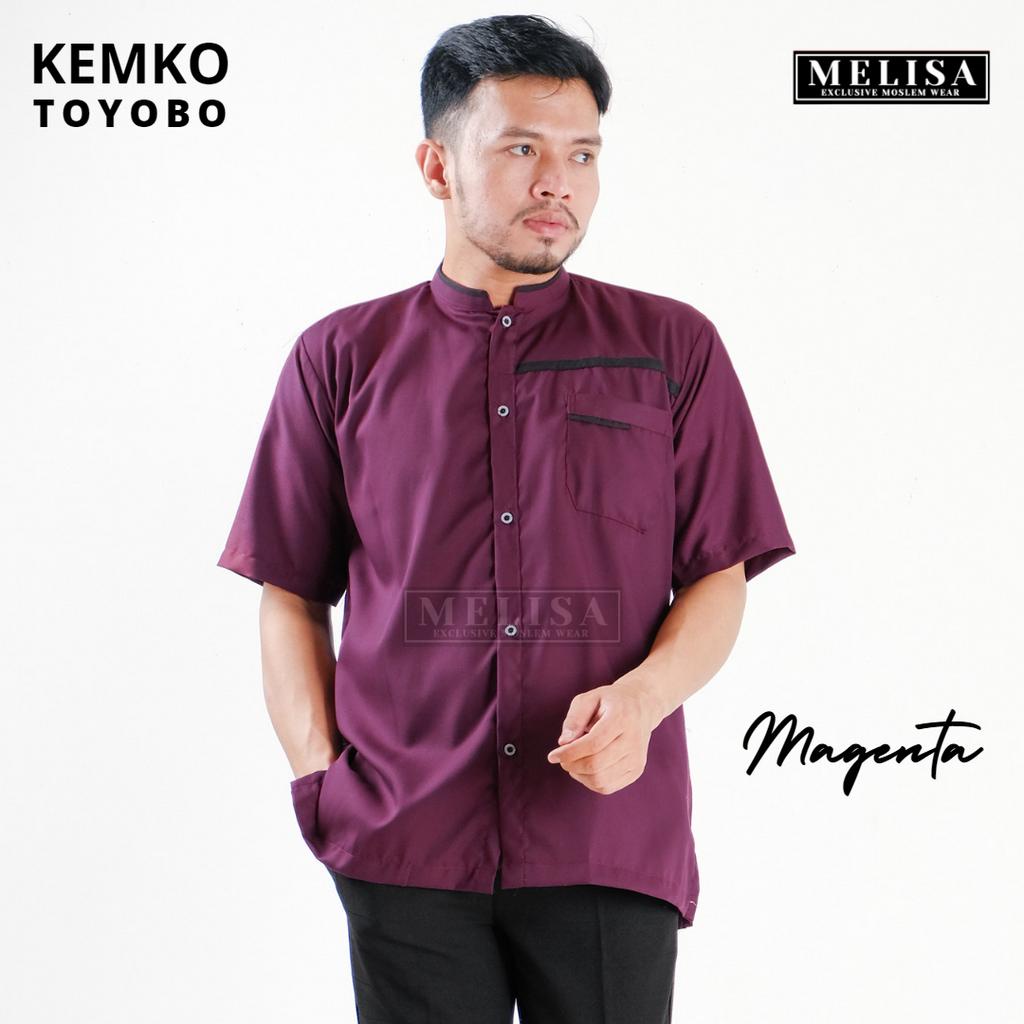 Baju Koko Pria Kemko Lengan Pendek Bahan Katun Toyobo Motip Simpel Dan Elegan Size M L XL Baju Muslim Polos Promo Baju Muslim Terbaru-Warna Magenta