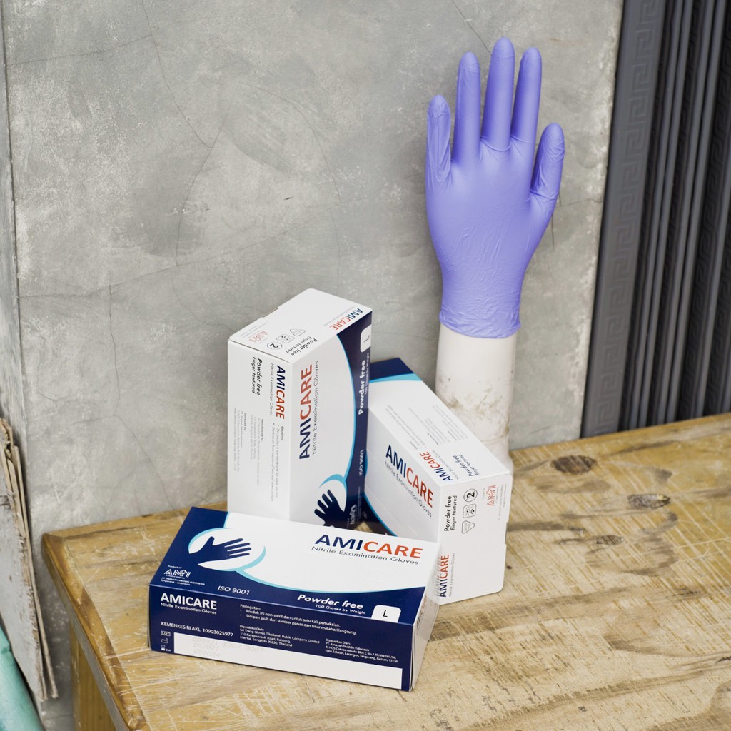 AMICARE Nitrile Gloves Powder Free Sarung Tangan Blueple Medical