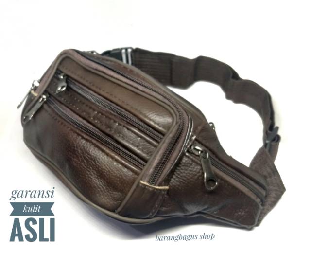 Waistbag bag / tas pinggang pria kulit asli polos / tanpa merk