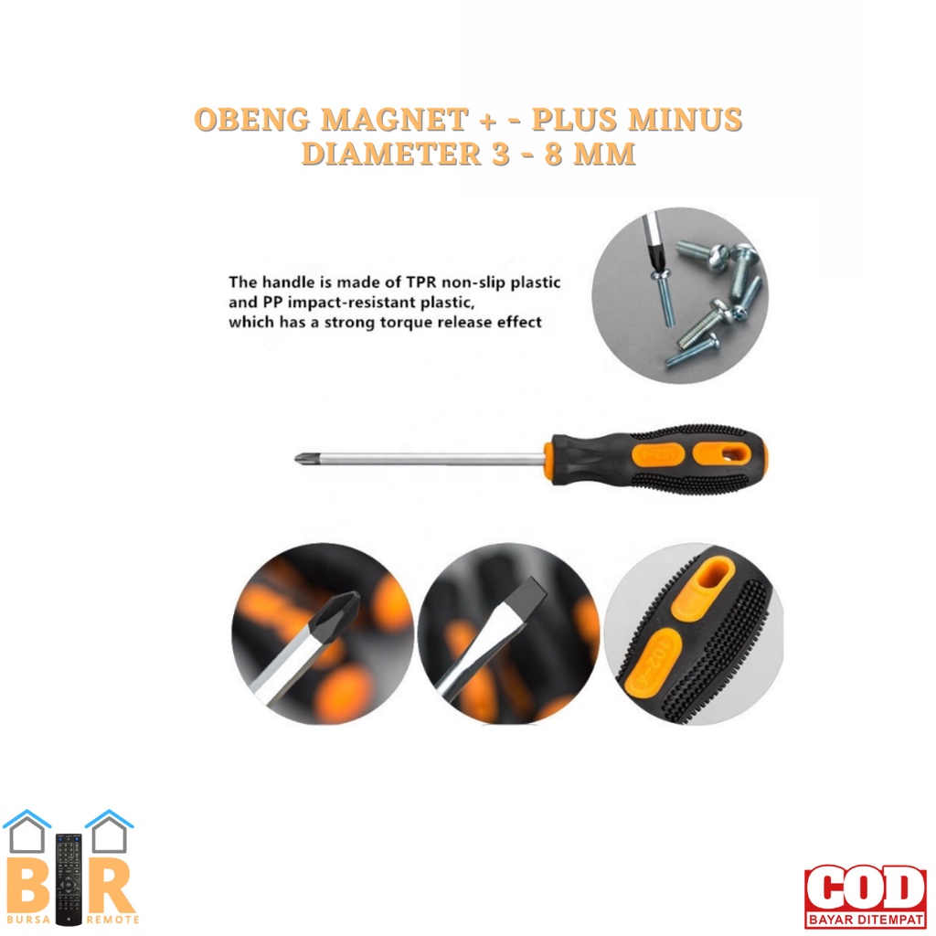 Obeng Magnet Gagang Karet Plus Minus 5MM 6MM 8MM