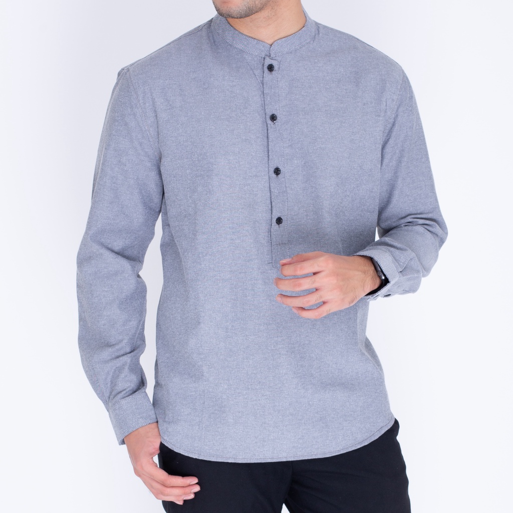 Koko Kurta Pria Panjang Grey - Baju Muslim Pria Lengan Panjang Grey - Kemeja Pria Lengan Panjang Grey