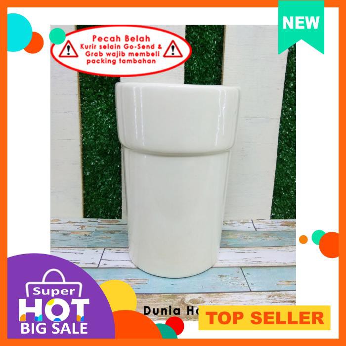 Vas / Pot Bunga Keramik Bulat Tabung Kecil