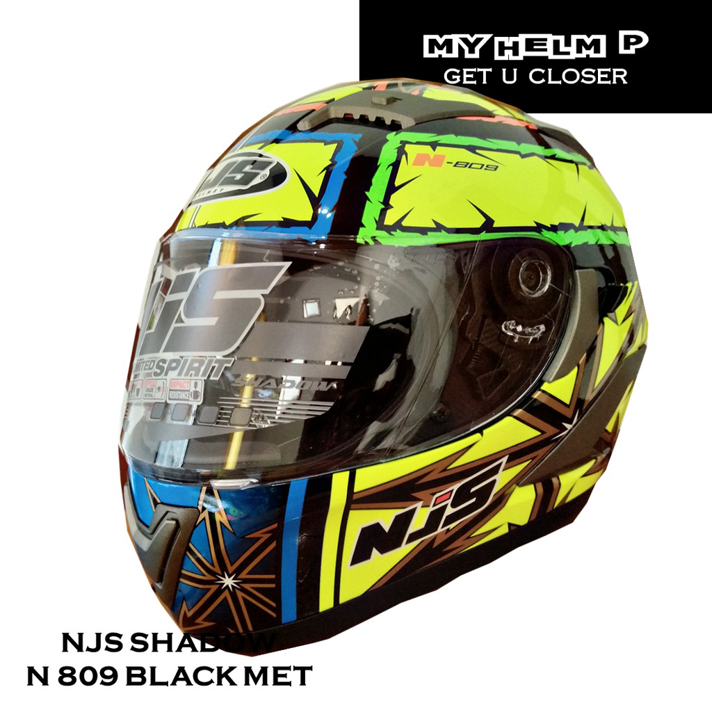 Helm EXTRA VISOR NJS SHADOW Full Face Seri 809 Warna Black Metalic