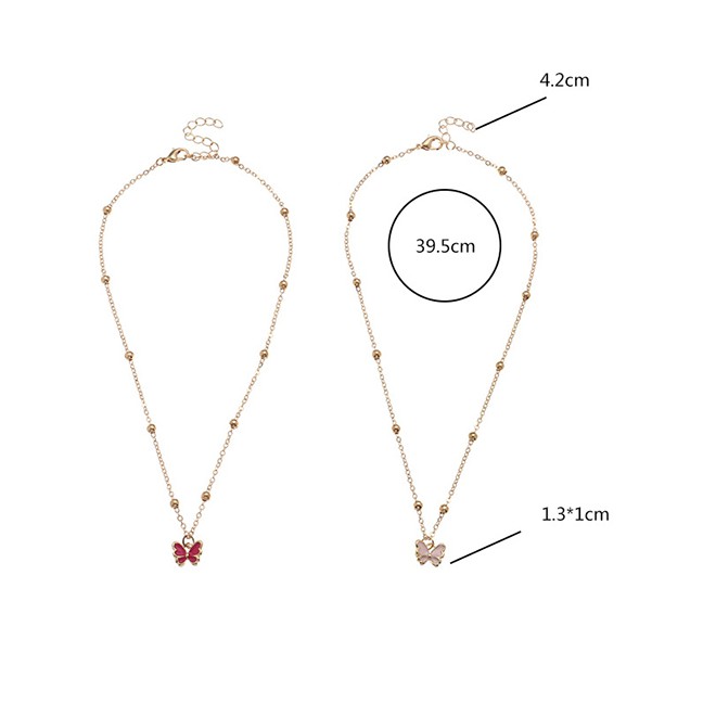 LRC Kalung Fashion Rose Powder Alloy Drip Oil Small Butterfly Multilayer P05001