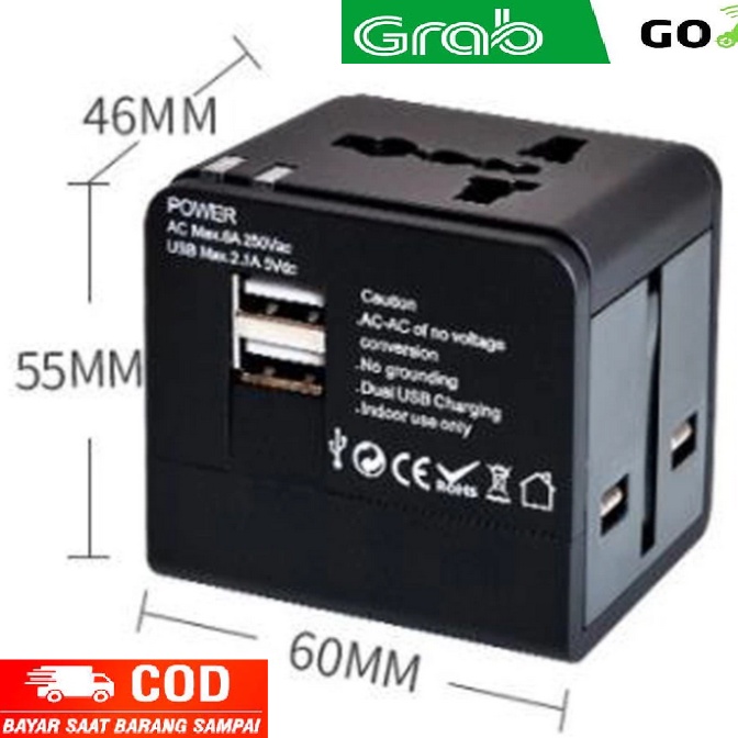 Universal Charger Adaptor Power Internasional Dengan Dual USB Port