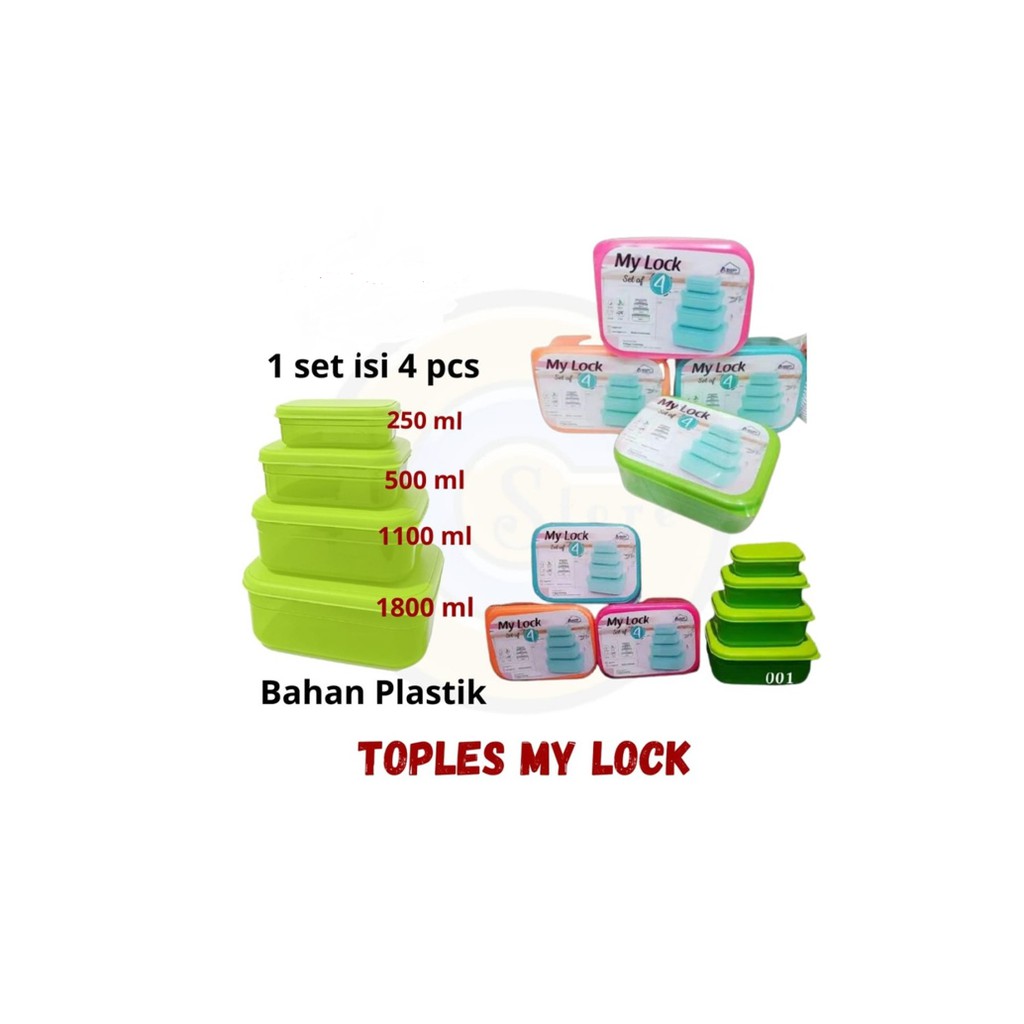 Toples Kotak Serbaguna My Lock Set 4pcs / Lunch Box Set Isi 4 / Tempat Makanan Bekal Rantang Piknik Tebal