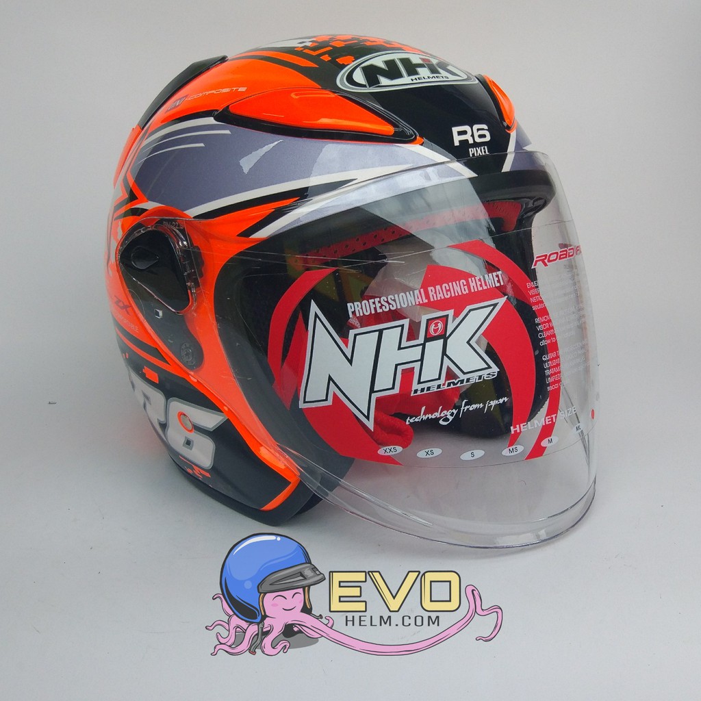 NHK R6 PIXEL SE GRAPHIC Half Face - Single Visor ORANGE FLUO - SILVER