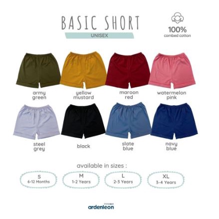 ARDENLEON Unisex BASIC SHORT - Celana Pendek Bayi Anak ( 6 Bulan - 4 Tahun ) - SNI