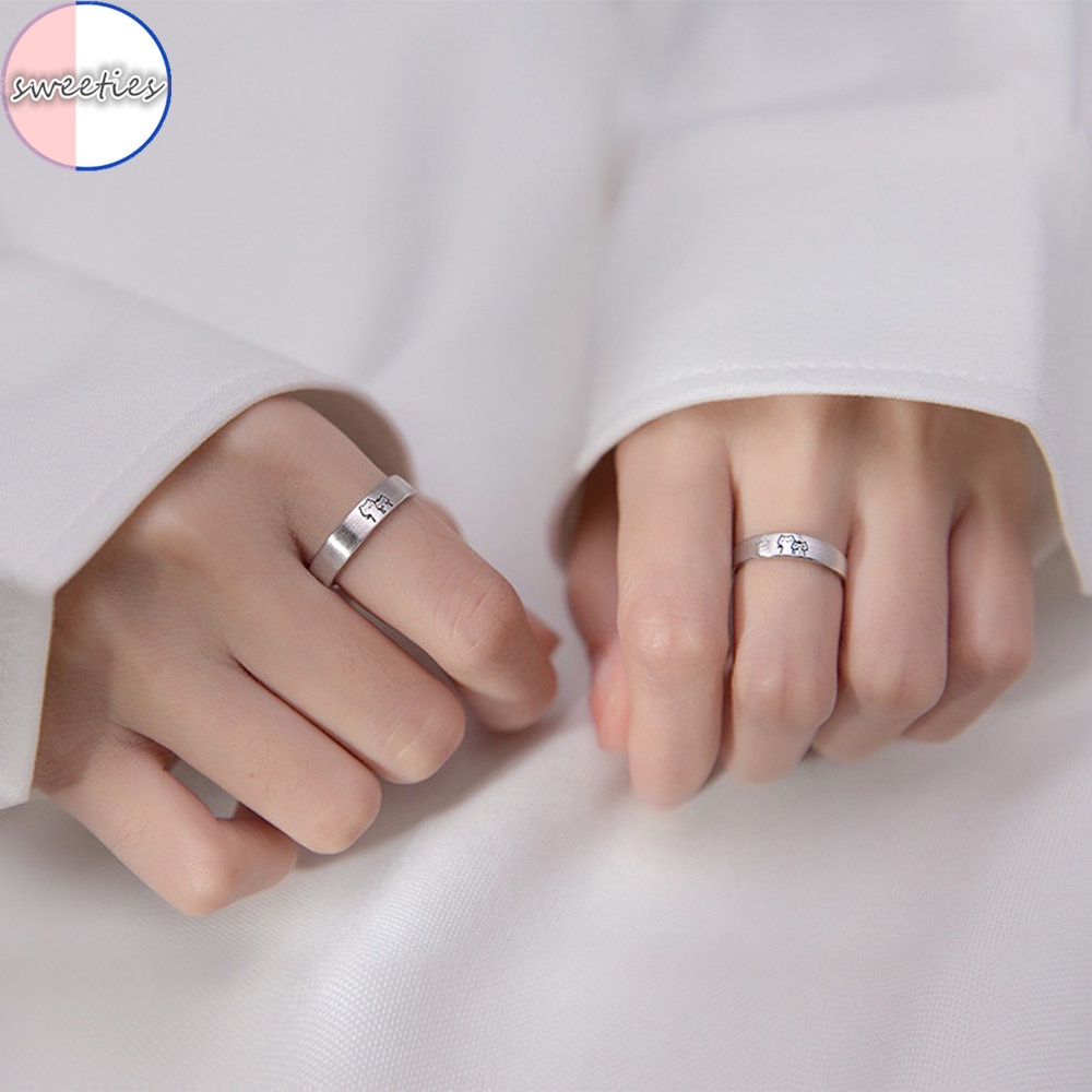2pc Pasangan Sederhana Dua Pola Kucing Jari Terbuka Telunjuk Cincin set Hadiah Hari Valentine Perhiasan