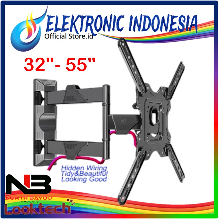 BERGARANSI!!!Bracket TV 32 - 55 inchi North Bayou Swivel / Lengan 6 arah Moving