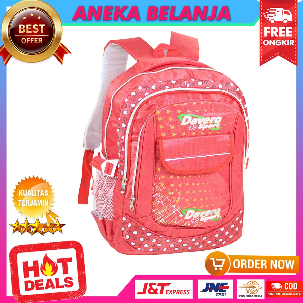 Fashionable Tas Ransel Khusus Cewek Model Davero Sport Merah Ekonomis Tas Sekolah Multifungsi Trendy