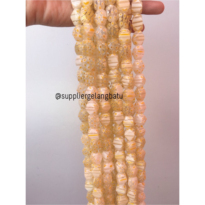 Batu Italy motif putih Italian Semi Stone Beads white 16 x 10mm Lux bahan aksesoris gelang kalung