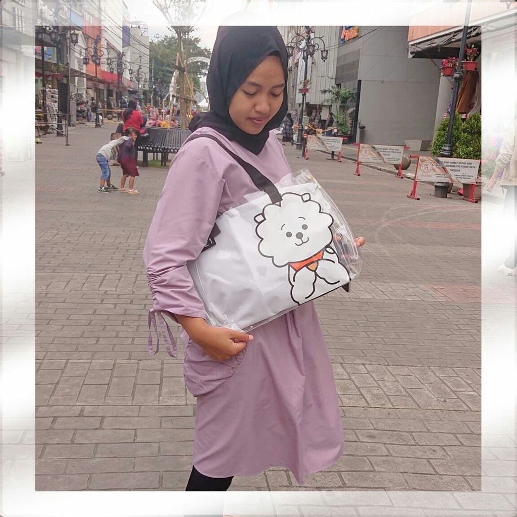 ❤❤ New Tote Bag Wanita Motif Korea Karakter Kartun Animasi / Tas Mika Motif Karakter Kartun Animasi Mika Transparan Totebag Korea ❤❤