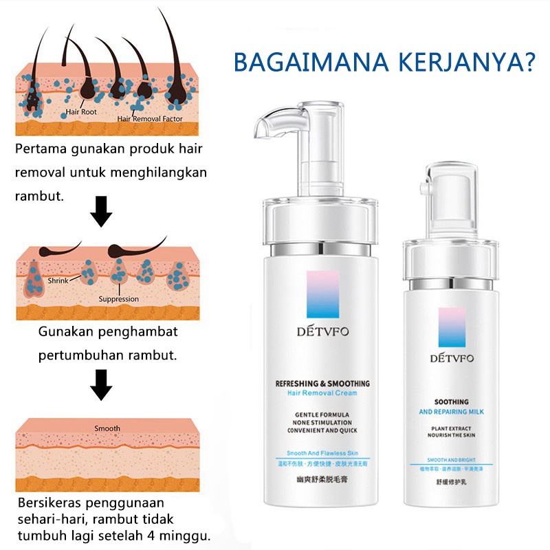 Cream Krim Spray penghilang bulu ketiak kaki kemaluan jenggot permanen 100g+50g Perbaiki set susu Aman tanpa rasa sakit &amp; ringan tanpa iritasi