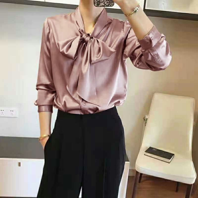 MDLV ~ 7132 Ridelian Tie Neck Shirt Blouse Satin Blouse Premium Blouse Import Blouse Korea Blouse Pita Blouse Casual Atasan Satin Lengan Panjang Fashion Wanita Fashion import