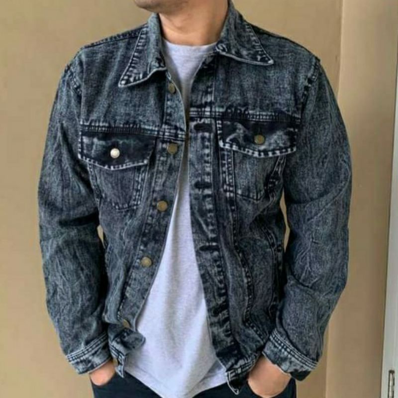 Jaket Jeans Pria SandWash Hitam | Jaket Denim Pria SandWash Hitam