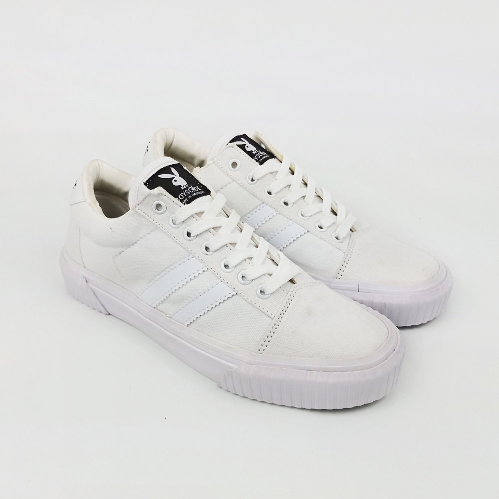 Sepatu Sneakers Casual Pria Wanita Brand Boyscode Original Vulcanized White Putih Outsole Gerigi