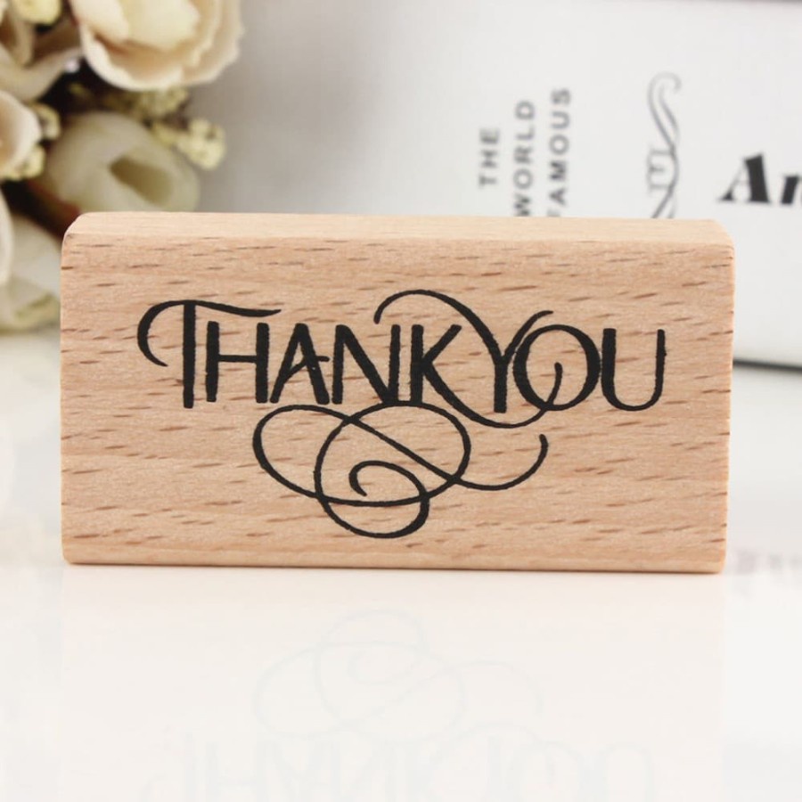 Wooden Rubber Stamp - Letter &quot;THANK YOU&quot; Rectangle