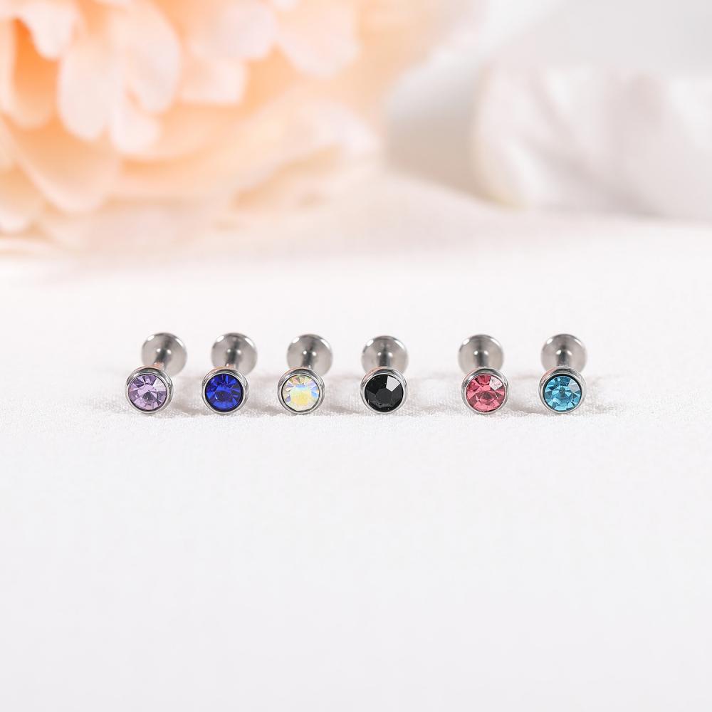 1pc Anting Stud Tindik Bibir Tulang Rawan Bahan Stainless Steel Ukuran 2 / 3 / 4mm
