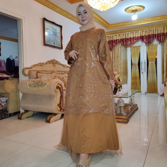Gamis Pesta Full Brukat Tile Geraldine Dress - Choco milo