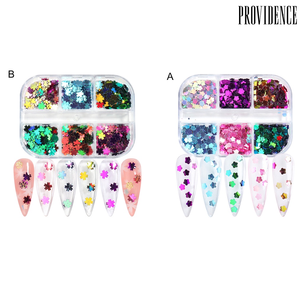 Providence 6Grids/Box Flower Style Nail Flake Reflective Ultra Thin Nail Sequins Summer Glitter Decorations Charms for Manicure