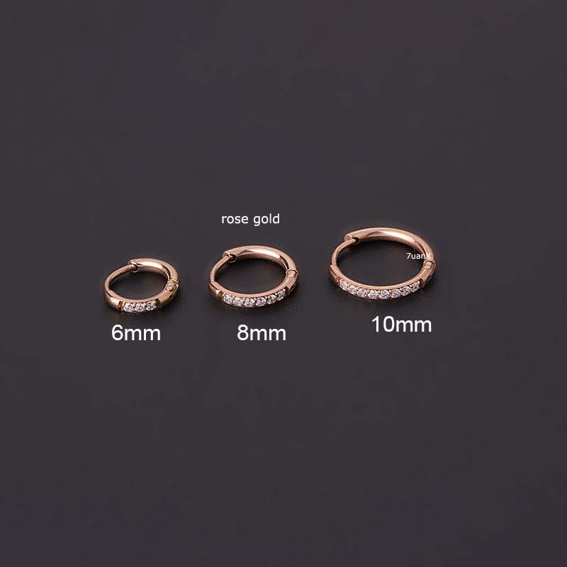 1pc Anting Hoop Bahan Stainless Steel Dengan Zircon Ukuran 6 / 8 / 10mm