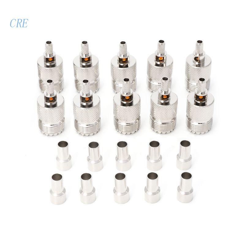 Cre 10 Set Adapter Konektor Kabel Coaxial Jack UHF Female SO239 Untuk RG58 RG142 RG400 LMR195