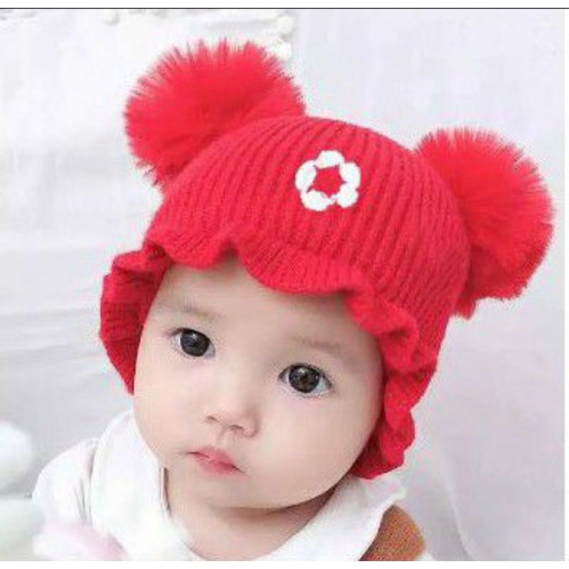 TOPI RAJUT UNISEX/ BAHAN WOL LEMBUT HIASAN POMPOM /KUPLUK HANGAT S473