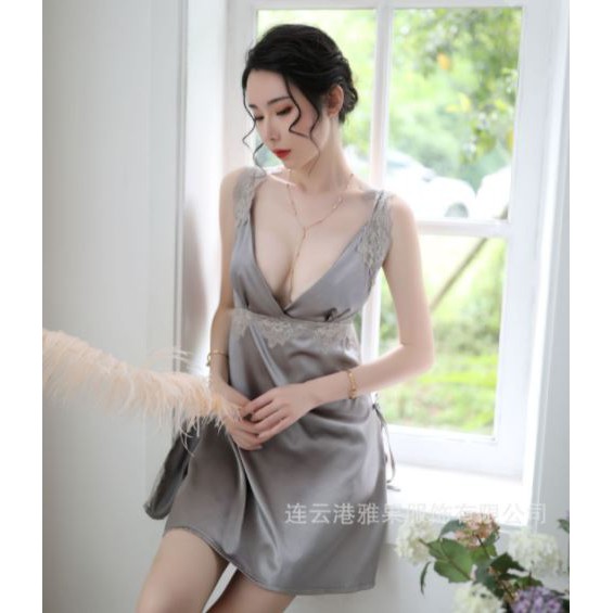 Lognight Sexy Lingerie Baju Tidur Dress Brukat Renda SL-23 GREY