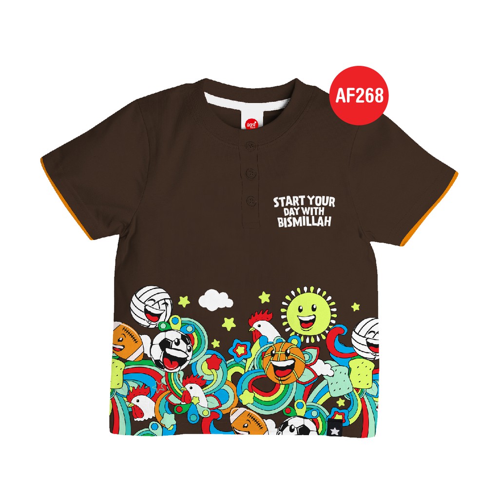 Kaos Afrakids AF268 &quot; Start Your Day With Bismillah&quot; Lengan Pendek Kancing