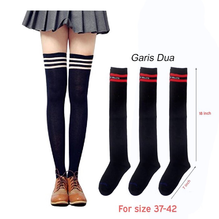 kaos kaki wanita panjang garis 2
