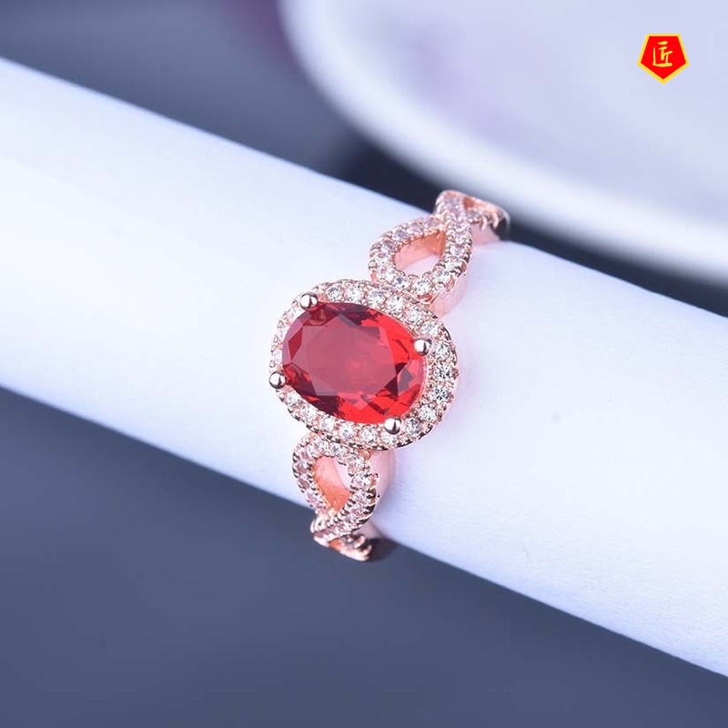 [Ready Stock]Fashion Personality Red Colorful Gemstone Ring Female