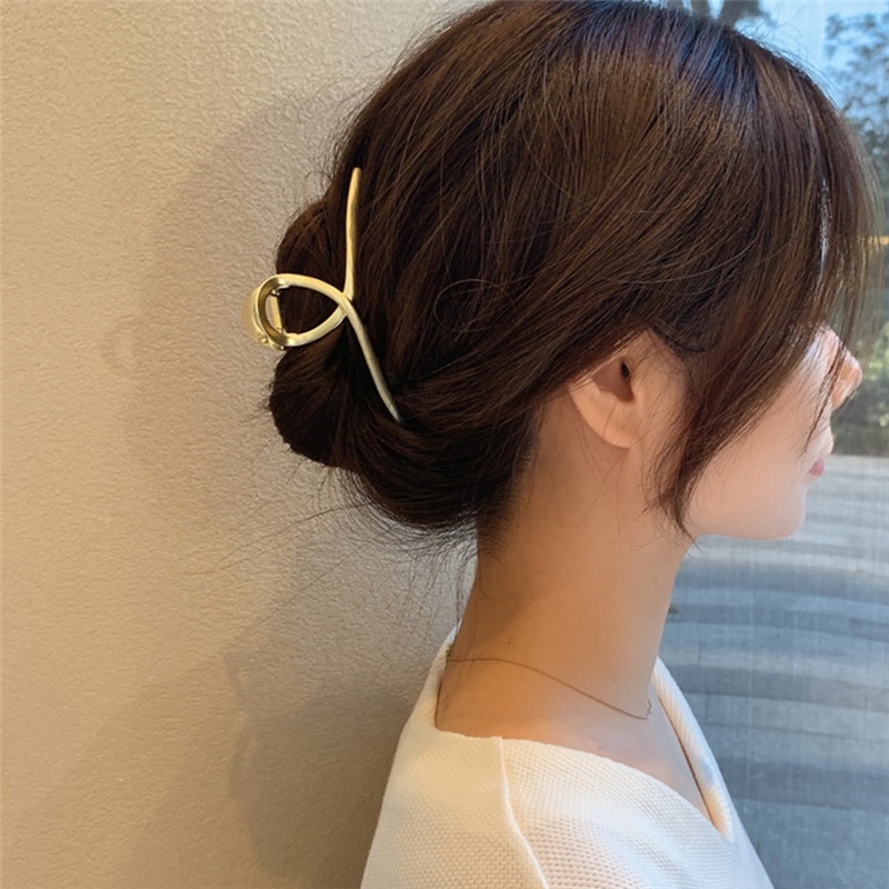 Korean Elegant Ins Style Simple Metal Gold Color Alloy Women Hair Clip Headwear