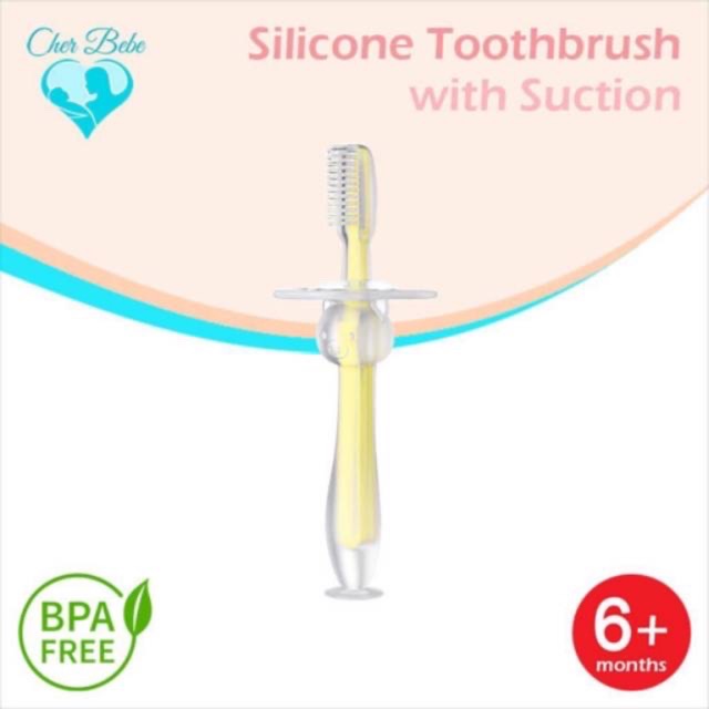 Sikat gigi bayi silicone with Suction Cher Bebe/ Silicone Toothbrush With suction