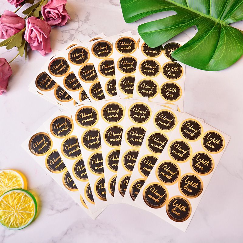 

STICKER LABEL BLACK GOLD HANDMADE WITH LOVE / THANKYOUS DOFF