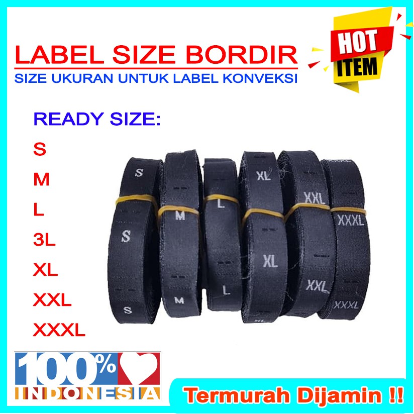 

LABEL SIZE BORDIR HITAM PUTIH 500 PCS UKURAN S, M, L, XL, XXL