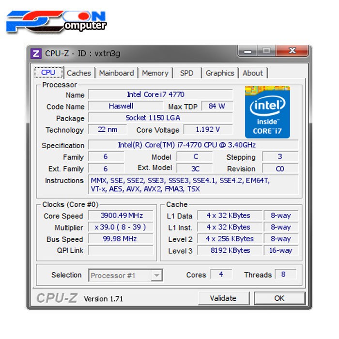 Prosesor Intel Core i7-4770 3,90 GHz Soket LGA 1150