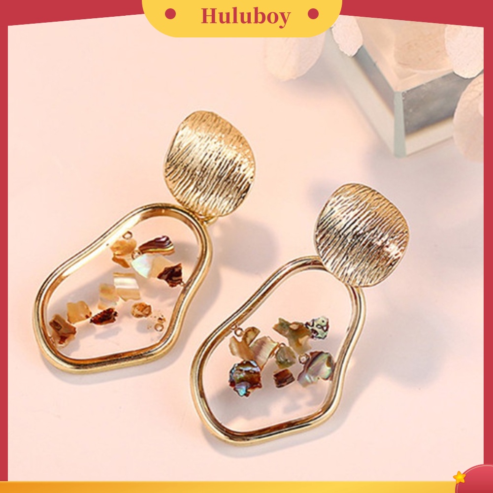 Hu Hu Hu Hu Hu Alat Bantu Pasang Kacamata♡ Anting Tusuk Gantung Desain Geometri Trapesium + Kulit Kerang Untuk Wanita