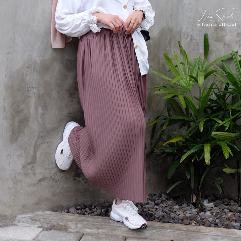 [𝐄𝐥𝐡𝐮𝐬𝐧𝐚] Lala Skirt Rok Wanita Plisket Kecil Ootd Premium H Line