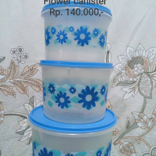 Toples Flower Canister Set Tupperware (3pcs), wadah makanan motif bunga, toples Tupperware