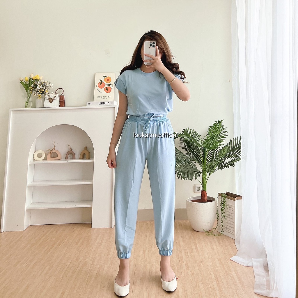 lookatmeofficial • Poppy Set Wanita 2in1 Jogger + Croptop bahan Babyterry premium