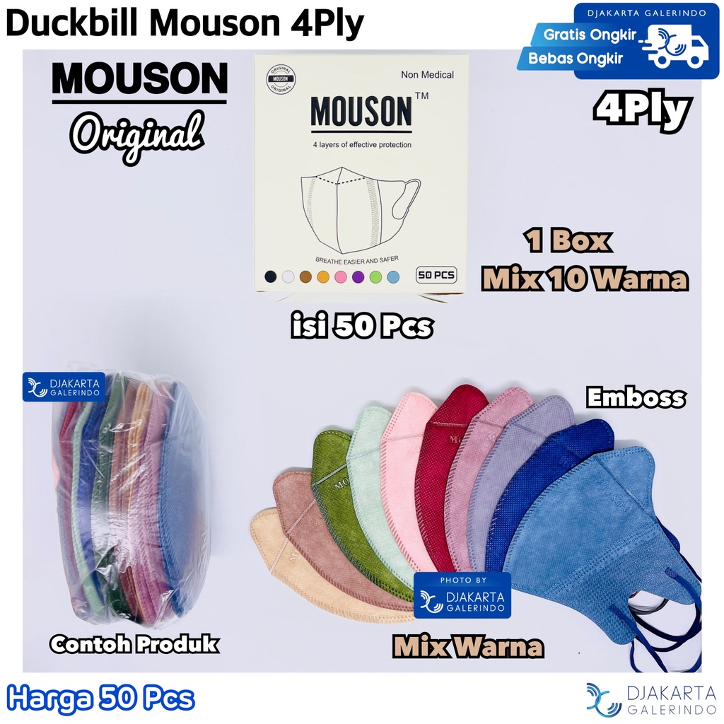 Masker Duckbill 3SS 4PLY Mix Warna Warna 1 Pack isi 50Pcs