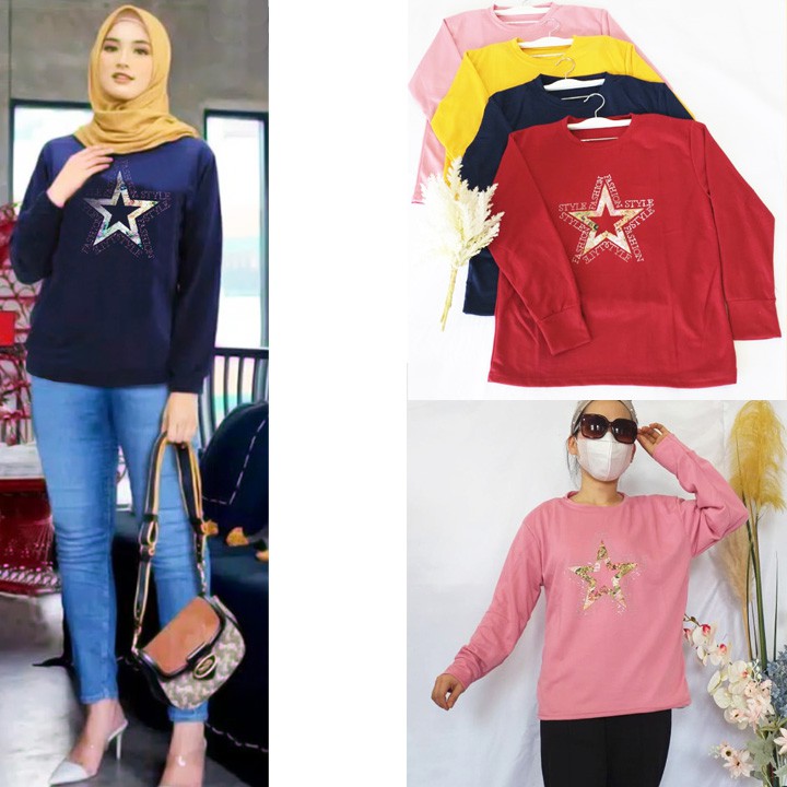 kaos wanita cewek lengan panjang mote bintang