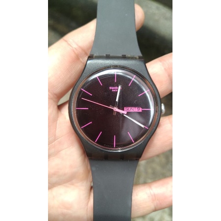 jam tangan swatch black rebel second bekas original