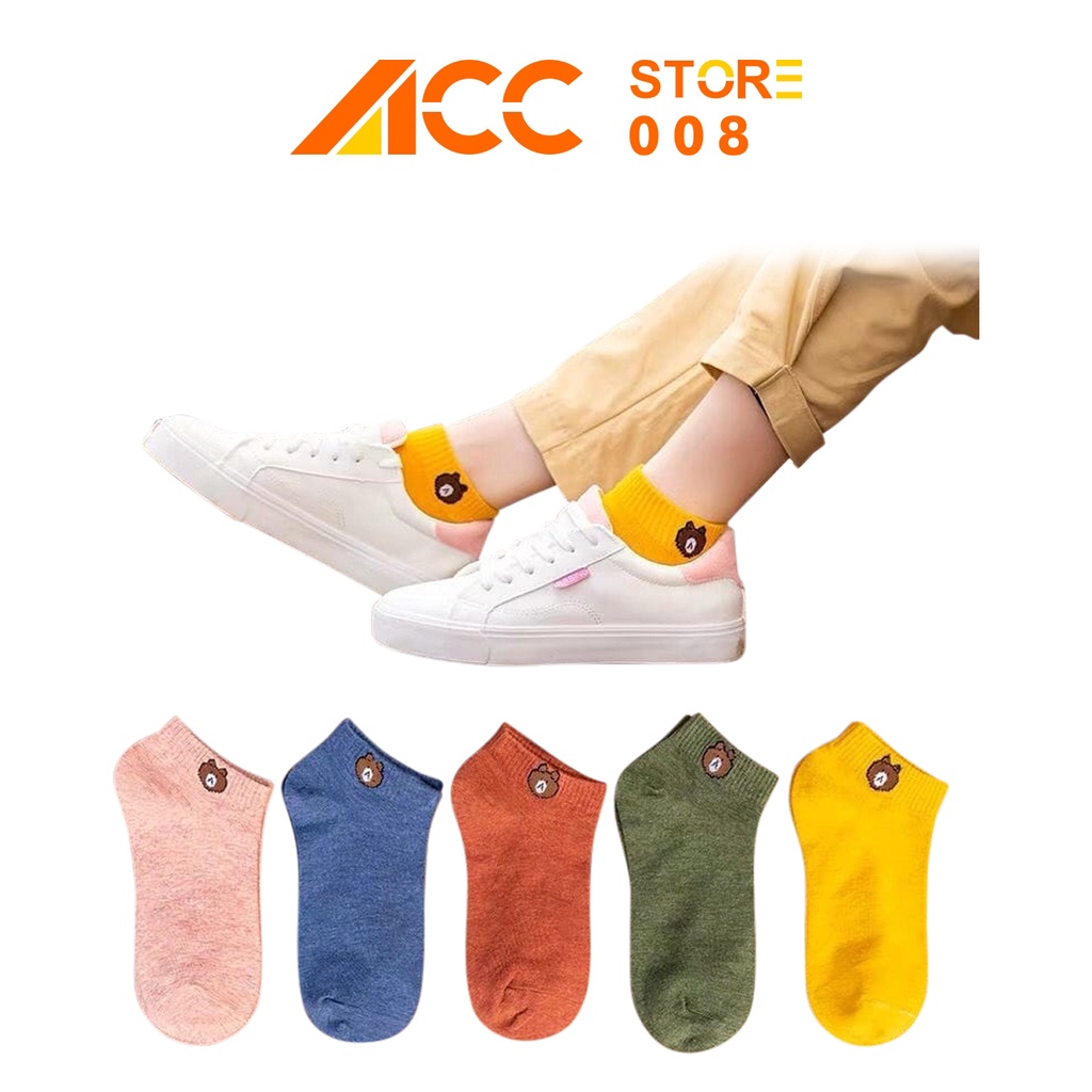 Kaos Kaki Fashion Motif Beruang AB67 Brown Kaos Kaki Dewasa Korea Wanita/Pria ACC