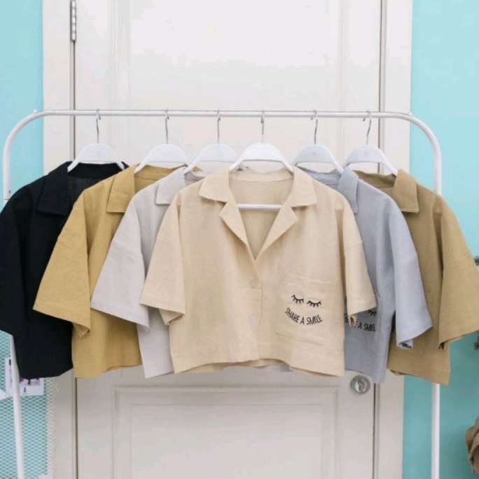 Kemeja Crop Import Bordir Katun Linen koleksi terbaru