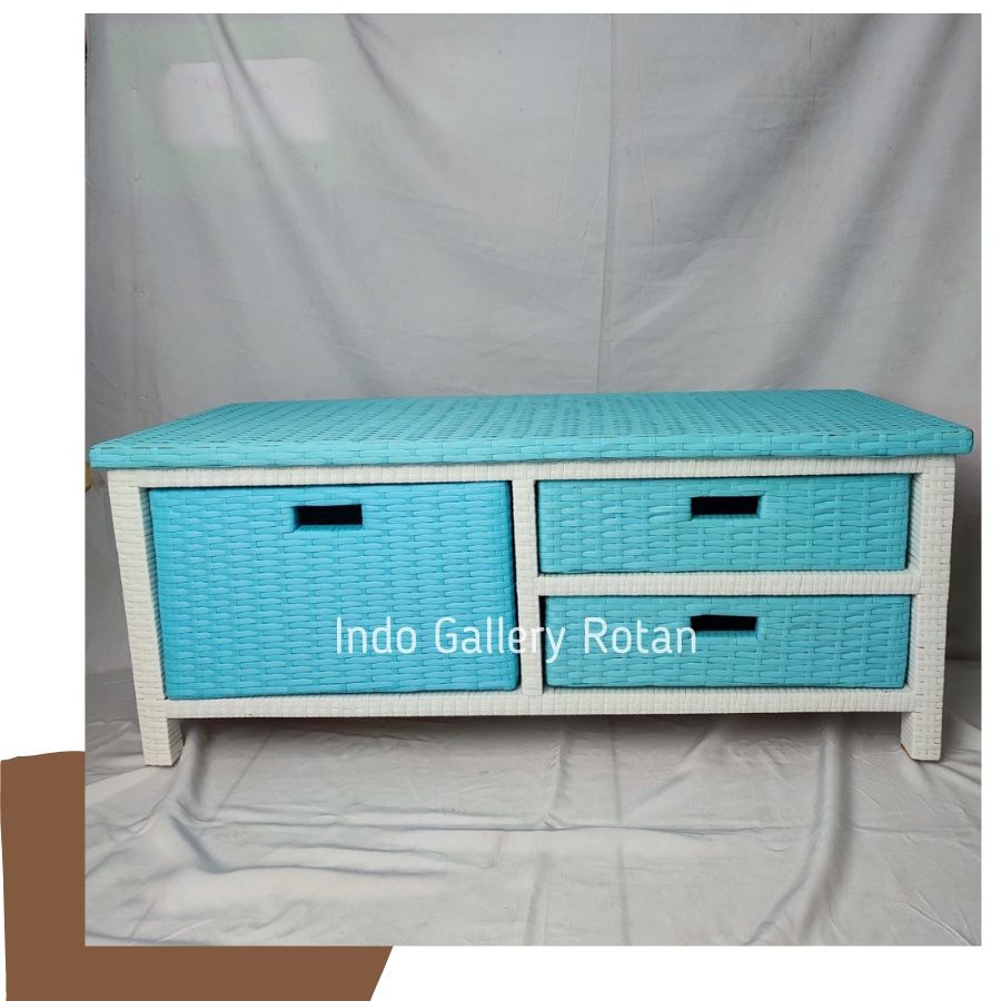 MEJA TV ROTAN SERBAGUNA MINIMALIS BESAR LACI ROTAN / MEJA TV MINIMALIS / TV DESK MINIMALIS BUFET TV 
