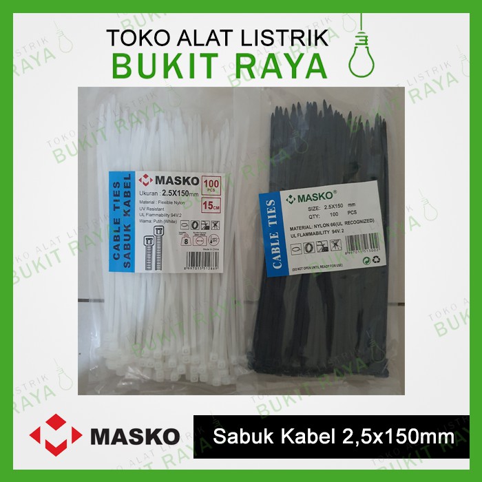 

Masko Sabuk Kabel / Kabel Tis Ties Ukuran 15 cm 2,5x150mm Hitam Putih