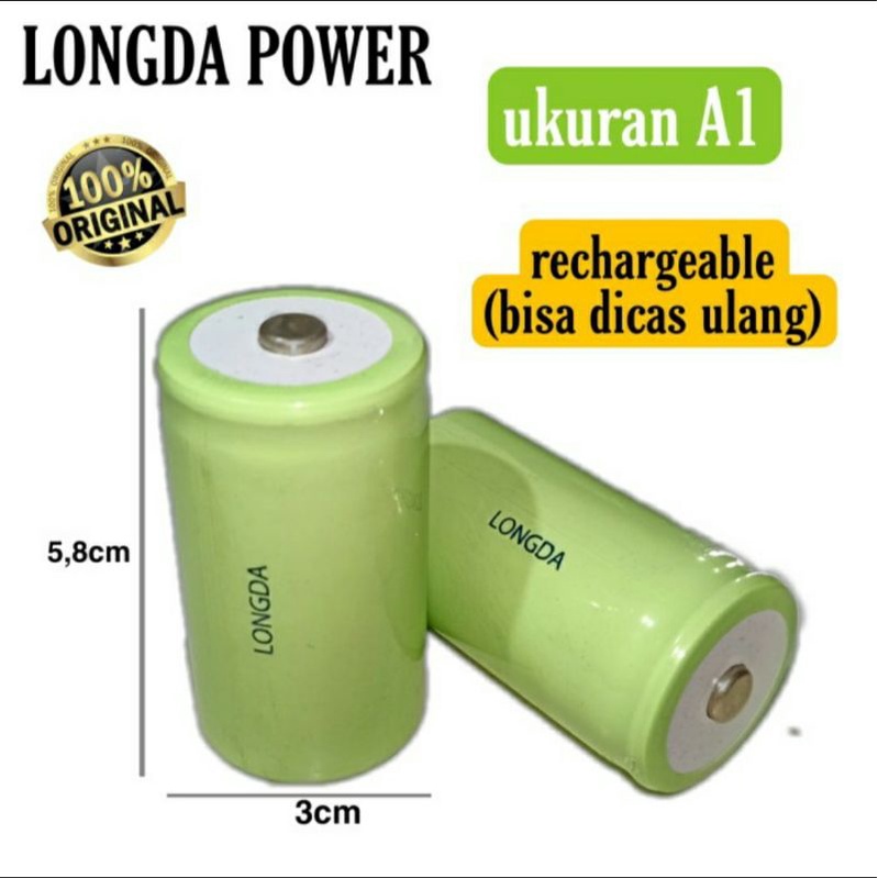 Batrei Baterai Battery Cas Rechargeabel A1 Jumbo Size D3000mAh LONGDA